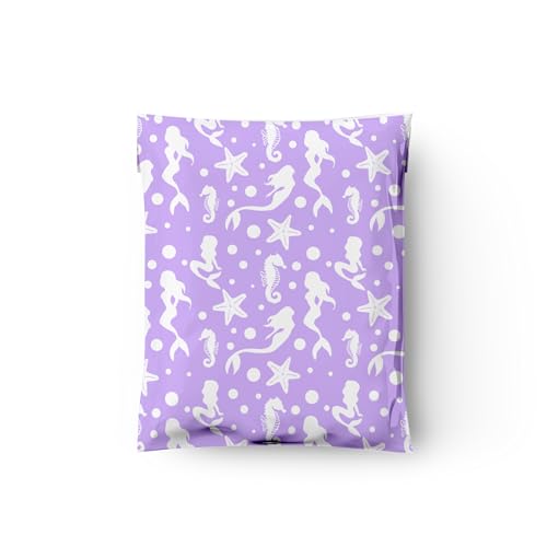 12x15 (50) Purple Mermaids Designer Poly Mailers Waterproof Self Sealing Tear Resistant Polymailers Shipping Envelopes Premium Printed Bags For Small Businesses - color: Mermaids, size: 12x15