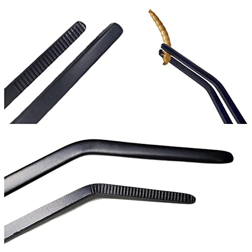 2Pcs 10.5" Reptile Stainless Steel Long Tweezers Feeding Tongs, Lizards Snake Gecko and Tarantula Supplies, Terrariums Aquarium Fish Tank Tools - 10.5" Black 2Pcs