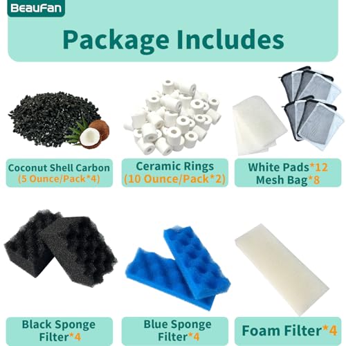 38 Pack Filter Media Kit for Fluval 306/307 Canister Filters, Replacement Bio Foam, Activated Carbon & Ceramic Rings (2 Sets Maintenance Bundle) - size: 306/307Series