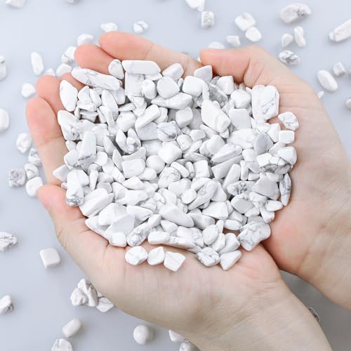 ZHIYUXI Howlite 1lb Crystal Chips Bulk Fish Tank Decorations Aquarium Rocks Gravel Vase Filler Stones Crystals for Candle Making Witch Kit Gravel for Plants Quartz Sand Gemstone Terrarium Supplies - color: Q# Howlite, size: 1lb