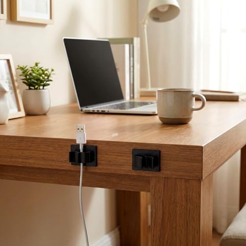 Eboot 50 Pieces Adhesive Cable Wire Clips Strong Cord Clips Wire Holders Cable Cord Straps Management Clamps Tie Holder for The Wall, Under Desk, Car, Office and Home