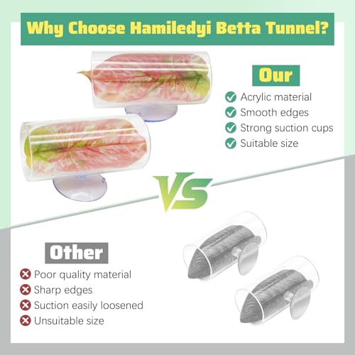 Hamiledyi 2 Pack Betta Tunnel Acrylic Betta Fsih Tube Tunnel with Suction Cups Betta Fish Toys Betta Leaf Pad Transparent Aquarium Decor for Small Fish Shrimp Guppy Resting Hiding (Pink Leaf)
