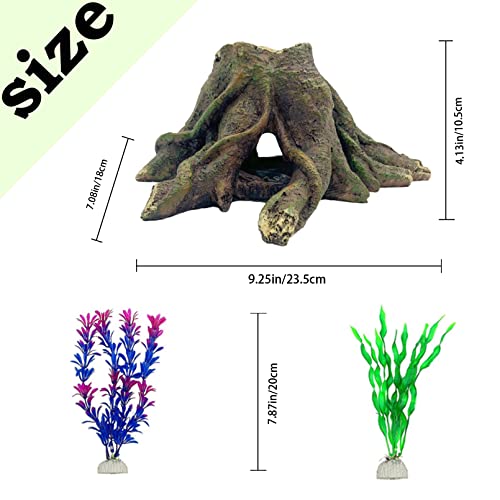 Aquarium Landscape Tree Stump Artificial Resin Tree Hole Ornament Hollow Trunk Cave Betta Cave Rocks Fish Tank Decoration for Cichlid Hiding