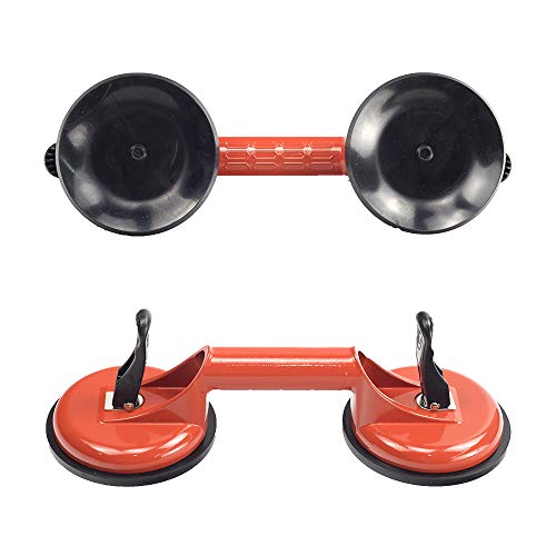 2 Pack Suction Cup Heavy Duty Aluminum Vacuum Plate Handle Glass Holder Hooks to Lift Glass, Granite, Tile, Pad for Lifting - color: 2 Pack Double Plate-Orange