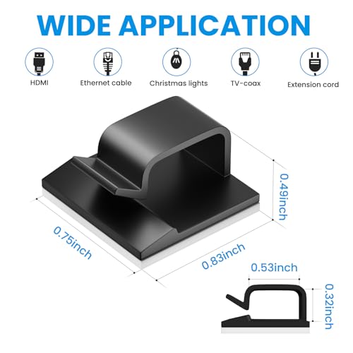 100 PCS Adhesive Cable Clips Black (50 Small & 50 Large), Cable Management Under Desk, Cable Wall Clip, Wire Clips for Cords of Car Dash Cam, HDMI, Extension Cord, TV PC Phone USB Ethernet Coax - color: Black, size: Small and Large