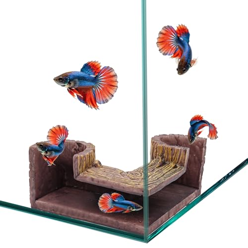 Fish Tank Accessories, Resin Natural-Looking Wood-Like Aquarium Cave, Tunnel Cave & Hideout for Aquarium, Fish Tank Decorations for Guppy, Neon Tetra, Corydoras Catfish, Betta