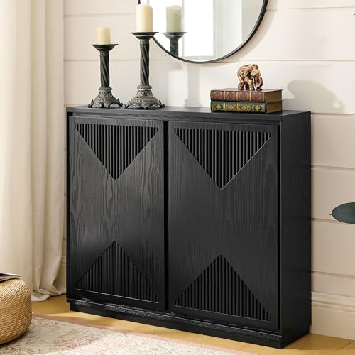 LKTART Buffet Cabinet Sideboard with Storage,Mid Century Modern Entryway Cabinet with Doors &Shelves,Narrow TV Media Console Table for Kitchen,Living Room,Entryway-Black - color: D- Black, size: 1 Piece