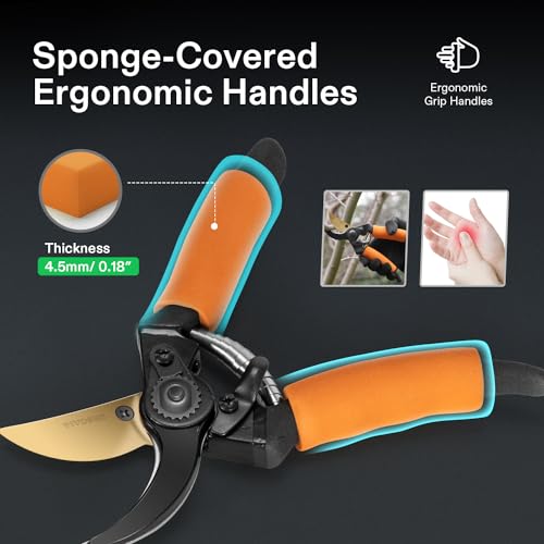 VIVOSUN 8.5" Bypass Pruning Shears for Gardening, Heavy-Duty Garden Scissors, Ultra Sharp Pruners with 3/4 in. Cut Capacity SK5 Blades, Thick Cushion-Covered Handle and Safety Lock - style: Soft Grip Pruner