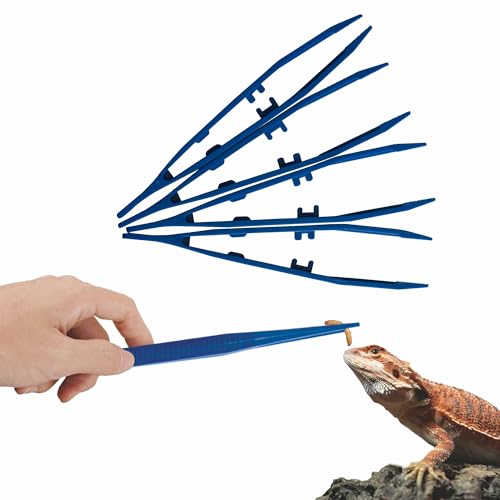 5-Pack Reptile Feeding Tongs Set - Hygienic Anti-Slip Blue Tweezers for Bearded Dragons, Lizards, Snakes, Aquariums & Small Animals(Five colors to choose from) - color: Blue