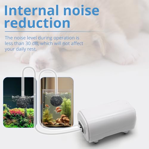 Aquarium Air Pump for Fish Tank, 2 Outlets Adjustable Bubbler, Ultra Quiet & Powerful (3W/5W/10W), Includes Air Stones/Tubing/Check Valve, 108GPH-260GPH for 300-600 Gallon Tanks - size: 3W-Up to 75Gallon