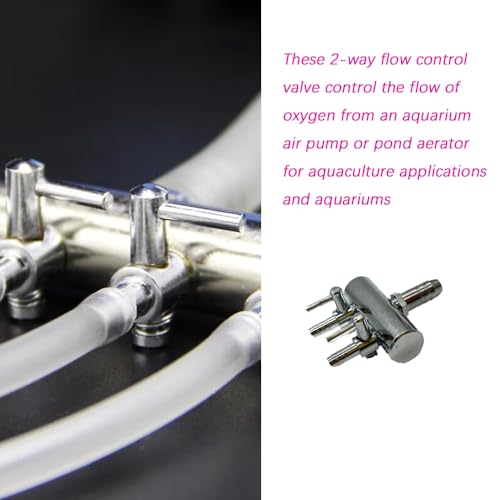 4 Pcs 2-Way Aquarium Air Splitter, Stainless Steel Pump Lever Flow Control Valve for Fish Tank (2 Sizes)