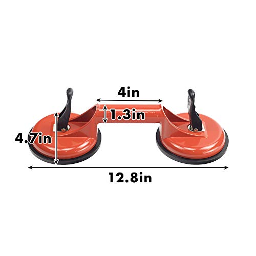 2 Pack Suction Cup Heavy Duty Aluminum Vacuum Plate Handle Glass Holder Hooks to Lift Glass, Granite, Tile, Pad for Lifting - color: 2 Pack Double Plate-Orange