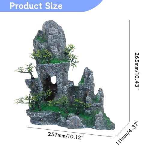 Saim Extra Large Aquarium Decorations, Resin Castle and Artificial Rock with Plants (Ancient Temple with Mountain) Fish Hideout Cave for Amano Shrimp Cichlid to Play, Hide and Rest Hardscape