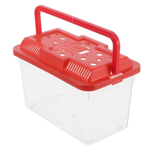 MERRYHAPY Portable Plastic Betta Fish Tank and Small Turtle Carrier, Medium-Sized Aquarium Box with Handle, Suitable for Turtle and Hamster Transport, Red Color with Fish Pattern