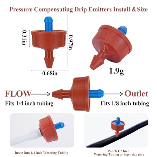 200Pcs 0.5 GPH Pressure Compensating Irrigation Spot Drippers,Constant Flow Barb Outlet Watering Dripper Emitters Heads Parts for 1/4 Inch Watering Tubing Line for Garden Pots Plant Irrigation Systems - color: 0.5 GPH 200PCS