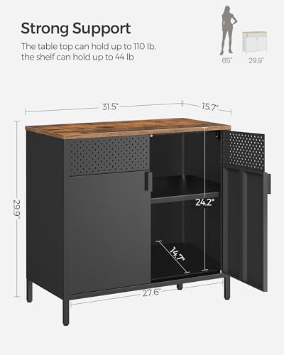 SONGMICS Set of 2 Storage Cabinets, Metal Cabinet, Sideboard with 2 Doors, 15.7 x 31.5 x 29.9 Inches, Magnetic Closure, Adjustable Shelf, Steel Frame, Rustic Brown and Black ULSC791B01 - color: Rustic Brown + Black, size: 31.5"W, style: 2 pack