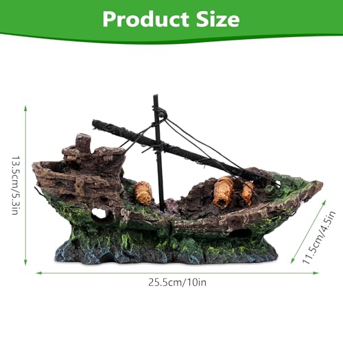 Big Ship Aquarium Decoration Resin - Large Weathered Sunken Shipwreck with Small Hole,Centerpiece for Fish Tank - Approx. 10" L x 4.5" W x 5.3" H(Big Ship) - color: Big Ship
