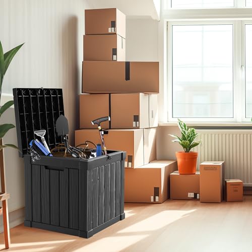 PatioZen 51 Gallon Resin Deck Box, Lockable Patio Outdoor Storage Box for Furniture, Garden Tools and Tools Storage, Waterproof Outside Storage Boxes - Black - color: Black, size: 51 Gallon