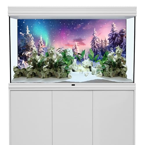 YongFoto Fish Tank Background - 24x12 inch Winter Snow Scene Aquarium Backdrop with Pine Forest, Rime, Starry Sky, Aurora for Reptile Terrarium & Bearded Dragon Habitat - color: Purple 5, size: 24x12in/60x30cm