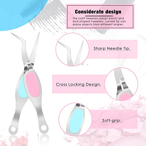 6 Pieces Craft Tweezers Crossing Lock Curved Tweezers Stainless Steel Soft Grip Precision Reverse Grip Fine Tip Tools for DIY Craft, Jewelry, Beading, Electronics, Laboratory Work