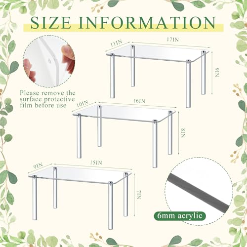 3 Pcs 17, 16, 15 Inch Extra Large Acrylic Risers Display Stands Rectangular 4-leg Acrylic Plant Stand, 6mm Thick Clear Shelf Riser Display Stands for Decor Collectibles Figures and Item Photography - size: 17×11×9 In，16×10×8 In，15×9×7 in