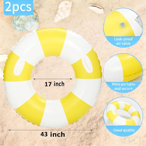 2 PCS Inflatable Pool Floats for Swimming Pool Party Lake Beach Adults - Floaties Pool Tubes Swim Rings Tubes Floaties for Beach Pool Party Decorations - color: Yellow, size: 42"