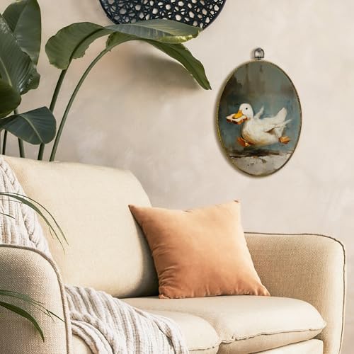 XFCICRLJ Vintage Duck Wall Art Decor, Rustic Farm Animal Oval Canvas Prints Framed, Cottagecore Whimsical Duck Bite Bread Wall Art Decorations for Home Bedroom Living Room Decor, 11x8.5 Inch - color: Duck01