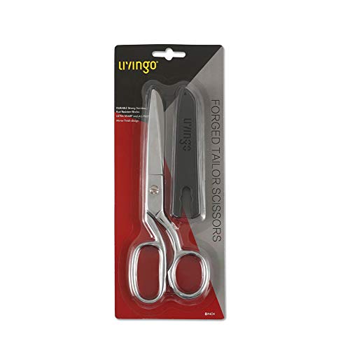 LIVINGO 8" Professional Heavy Duty Tailor Fabric Scissors, Dressmaker Sewing Classic Stainless Steel Ultra Sharp Forged Shears, Bent A-silver - color: A-silver