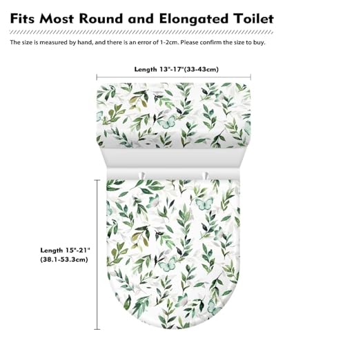 Toilet Tank Lid Cover Replacement with Elastic Edge Easy to Clean Toilet Covers 2 Pieces Set Universal Fit Toilet Top Cover Home Bathroom Decoration, Green Butterfly Leaf - color: Green Butterfly Leaf