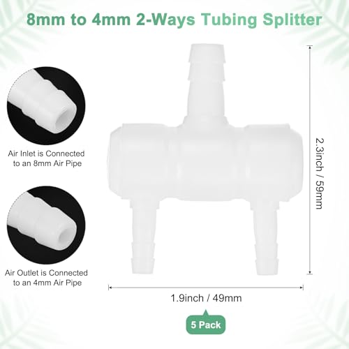 M METERXITY 5-Pack Aquarium Air Valve 8mm to 4mm 2-Ways, Plastic Air Line Tubing Splitter Connector Flow Control Pump Accessories for Aquarium/Fish Tank/Garden/Agricultural/Irrigation [White]