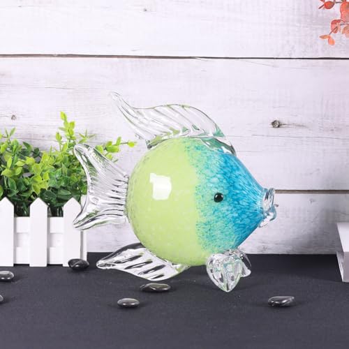 QIANLING Glass Fish Figurines - Coastal Home Decor, Modern Ocean Centerpieces for Living Room, Dining Area, Bathroom, Office, Coffee Table, Beach House, Nautical, Seaside, Entrance, Shelf Display - color: Blue & Green Fish