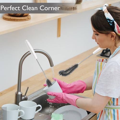 2-Pack 16 inches Long Handle Bottle Cleaning Brushes - Ideal for Coffee Glasses, Pots, Milk Cups, Mugs, Wine Bottles, and Baby Bottles (Black)
