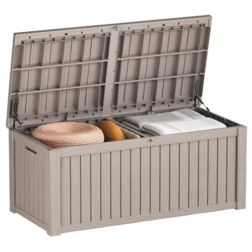 TARKARI 180 Gallon Outdoor Storage Box Waterproof, Resin Deck Boxes with Lockable Lid & UV-Resistant for Patio, Pool, Garden Furniture Cushions & Accessories, Coffee - color: Coffee, size: 180 GAL