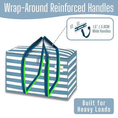 VENO 6 Pack Heavy Duty Moving Bags, Extra Large Storage Bags with Reinforced Handles & Strong Zippers, Foldable & Reusable Moving Box Alternative for Clothes & Dorm Storage - color: Classic Navy Stripe, size: 6 Pack