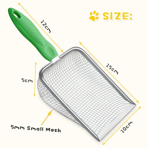 Metal Cat Litter Scoop,Sturdy Litter Cleaner Corner Shovel,Stainless Steel Mesh Litter Shovel,Easy to Clean Reptile Terrarium Sand Waste(Green)-Christmas - color: Green, size: L