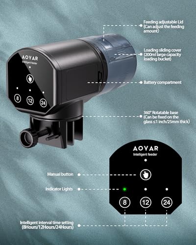 Automatic Fish Feeder Dispenser for Aquarium: 200ml Large Capacity Auto Feeders for Small Tank Turtle Betta Koi - Battery Food Feeding Timer for Flakes Pellet Vacation Weekend Day - size: CY-059A