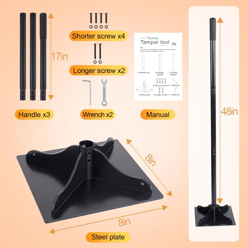 Heavy-Duty Steel Tamper, 8x8 Inch Laborsaving Ergonomic Hand Soil Tamper, Garden Landscaping Tool for Ground & Gravel Leveling Dirt Compactor, 48 Inches Total - style: 8x8 Inches