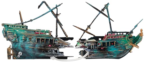 Penn-Plax Shipwreck Aquarium Decoration Ornament with Moving Masts, Lifeboat, and Bubble Action