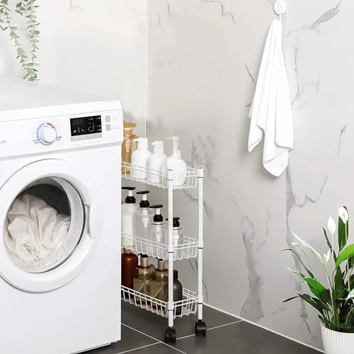 NSF white 3-layer storage rack, refrigerator crevice rack, washing machine crevice rack, laundry room dirty clothes storage, multifunctional household epoxy resin deep mesh basket - size: 3-White H basket