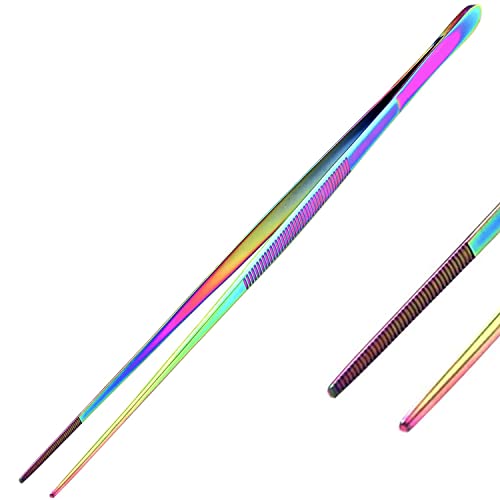 Aquarium Tweezers Stainless Steel Straight Tweezers For Fish Tank Aquatic Plants Long Handle Reptile Feeding Tongs,24 Inch Multi Rainbow Color