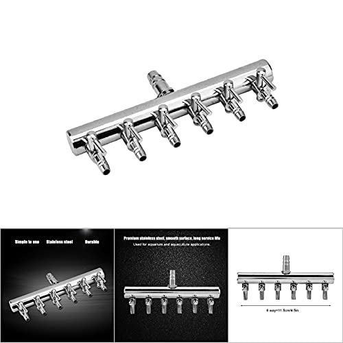 Joyzan Air Splitter Flow Control Valve, Aquarium Flow Gang Lever Pump Distributor 6 Way Stainless Steel Fish Tank Manifolds Multi Port T Shaped Line Metal Regulator Connector Airline Tubing Hose