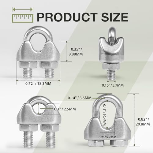 12pcs M3 Wire Rope Clamp, 1/8 inch Cable Clamps Stainless Steel Wire Rope Clips - size: M3