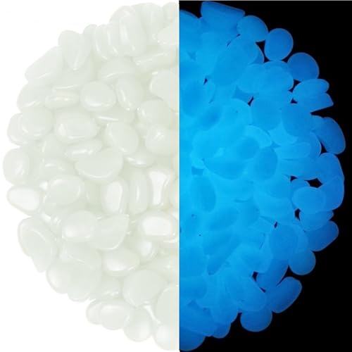 4.8Lbs 1100pcs Glow in The Dark Stones Garden Pebbles Rocks Indoor Outdoor Decor Luminous Stone for Walkways Driveway Yard Grass (White in Daytime, Blue in Night) - color: White, size: 1100