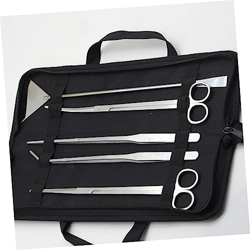 YARNOW 5pcs Aquarium Stainless Steel Maintenance Tool Aquascaping Scissors Tweezers Sand Scraper Canvas Bag for Fresh and Plants Care