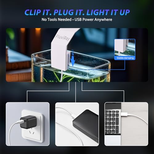 Mini Clip-On Aquarium Light 7W USB Dimmable Fish Tank Lamp with 3 Light Modes (Full Spectrum/White/RGB), 9-Level Brightness, Compact LED Light for 1–3 Gallon Aquariums - color: White