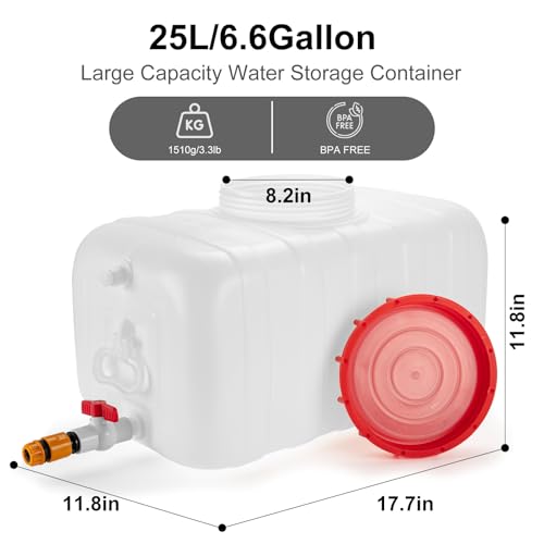Water Storage Container for Camping, 6.6 Gallon Water Tank with Faucet, Portable First Aid Water Storage for Outdoor Hiking, RV, Autonomous Driving Tour, 17.7 x 11.8 x 11.8in - size: 17.7 x 11.8 x 11.8in