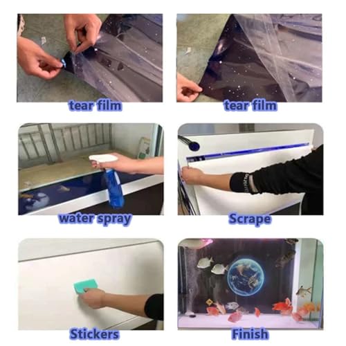 Fish Tank Background Black Stone Grain Poster Fish Tank Decoration Self Adhesive Wallpaper 3D Background(50x100cm) - size: 50x100cm