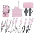 Pink Garden Tool Sets 12 Pieces, iHansee Aluminum Gardening Hand Tools with Non-Slip Handle, Kneeling Pad, Apron, Gloves and Organizer Bag, Landscaping Tools - Gift for Women & Garden Enthusiasts - style: Pink