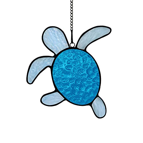 Sea Turtle Decor Stained Glass Window Hangings,Sea Turtle Sun Catcher Wall Art Window Decor for Bathroom Living Room Beach Theme Sea Life Birthday Gift for Women - color: B