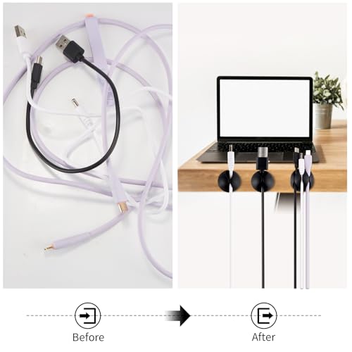 Adhesive Cable Clips Organizer 16 Pack Black Cord Holders for Desk Under Computer, Strong Sticky Wire Management Clips for Home Office TV Car Mouse Nightstand Accessories